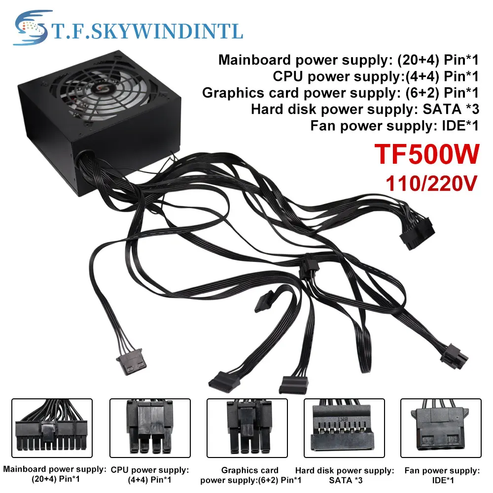 Font 500W PSU ATX 12V Gaming PC Power Supply Gaming Game RGB Fan 500W Computer Power Supply computer PSU laboratory power Supply image 4