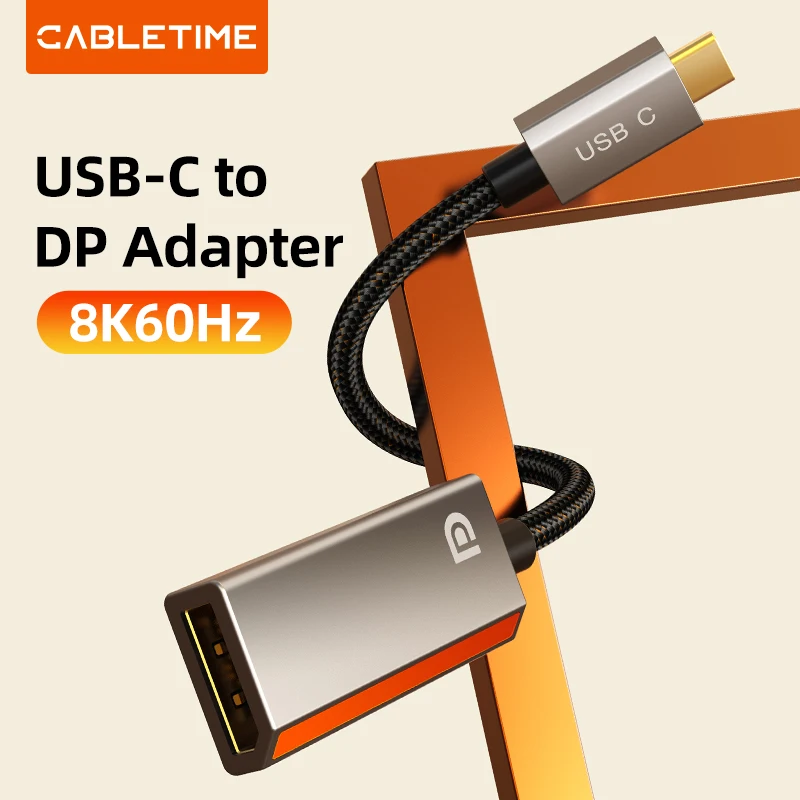 

Адаптер CABLETIME USB C 8K 60 Гц 4K 120 Гц HDR 10 для ноутбуков и iPad Air Pro, из цинкового сплава, конвертер DisplayPort 1.4, USB C на DP