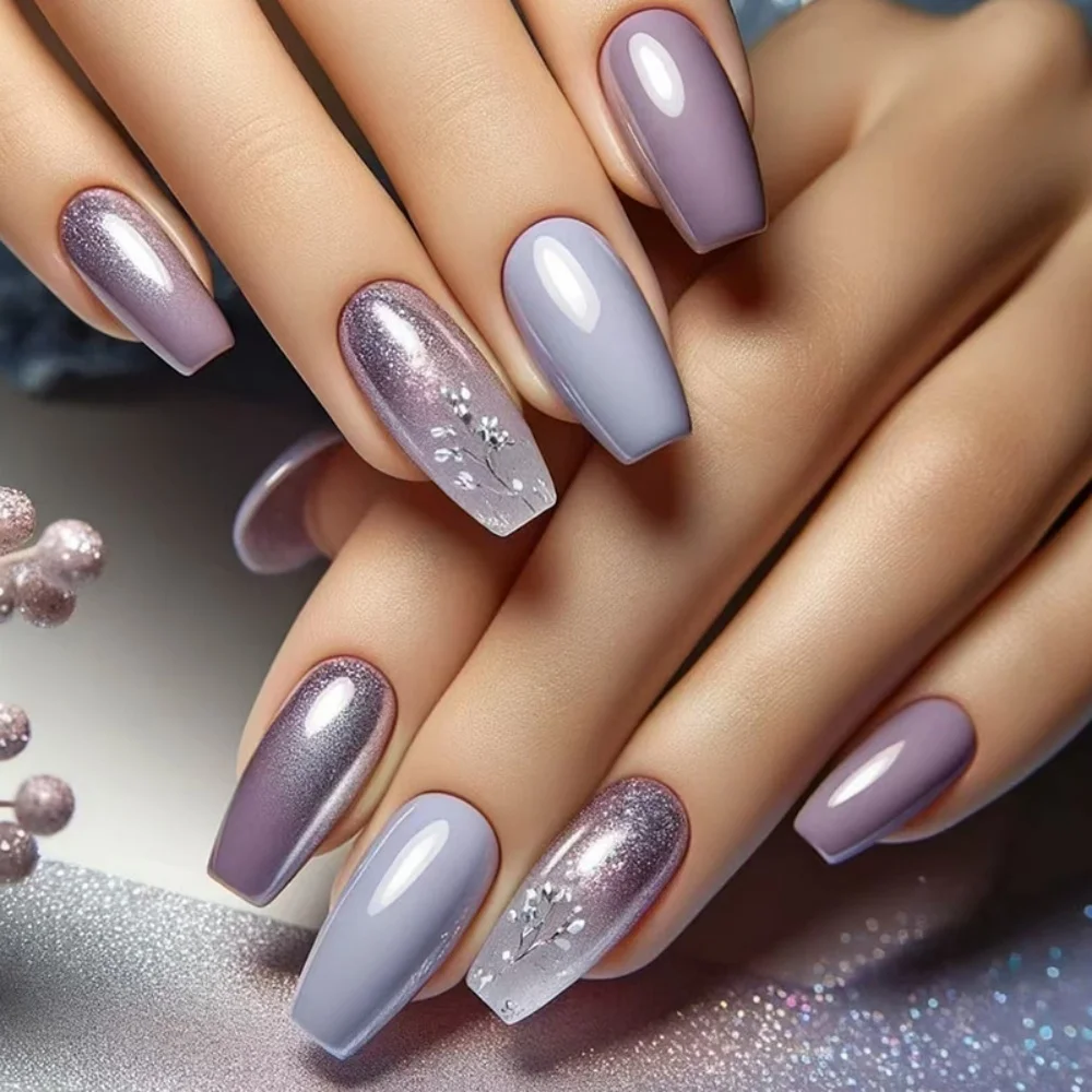24pcs Solid Color Nail Fake Simple Love Design Mid-length Ballet False Nail Tips Red Wearable Lines Square Press on Nails Art