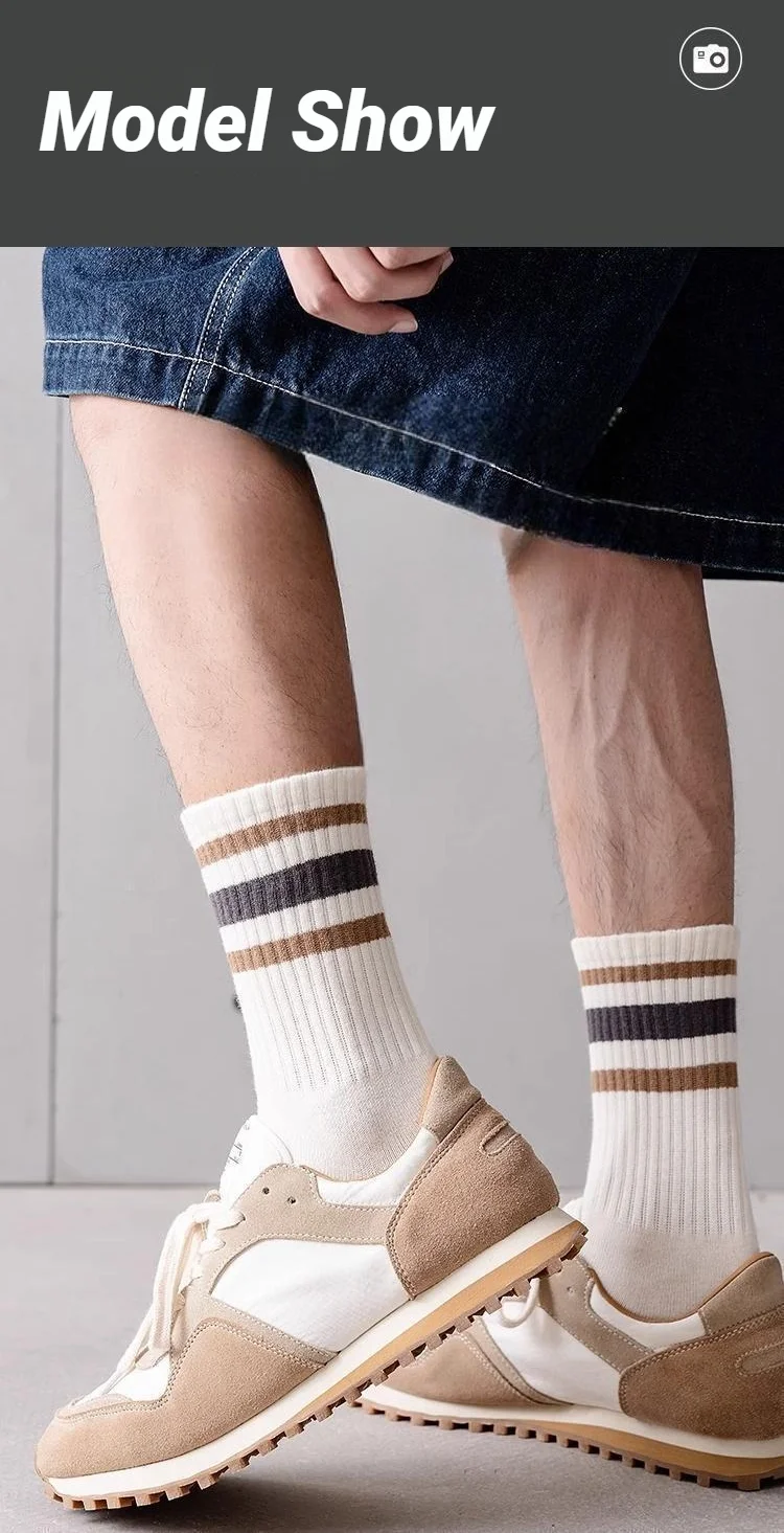 5 Paar bunt gestreifte Freizeitsocken für Herren, modische, schweißabsorbierende und atmungsaktive Sportsocken, geeignet für alle Jahreszeiten, weich – Detail 3
