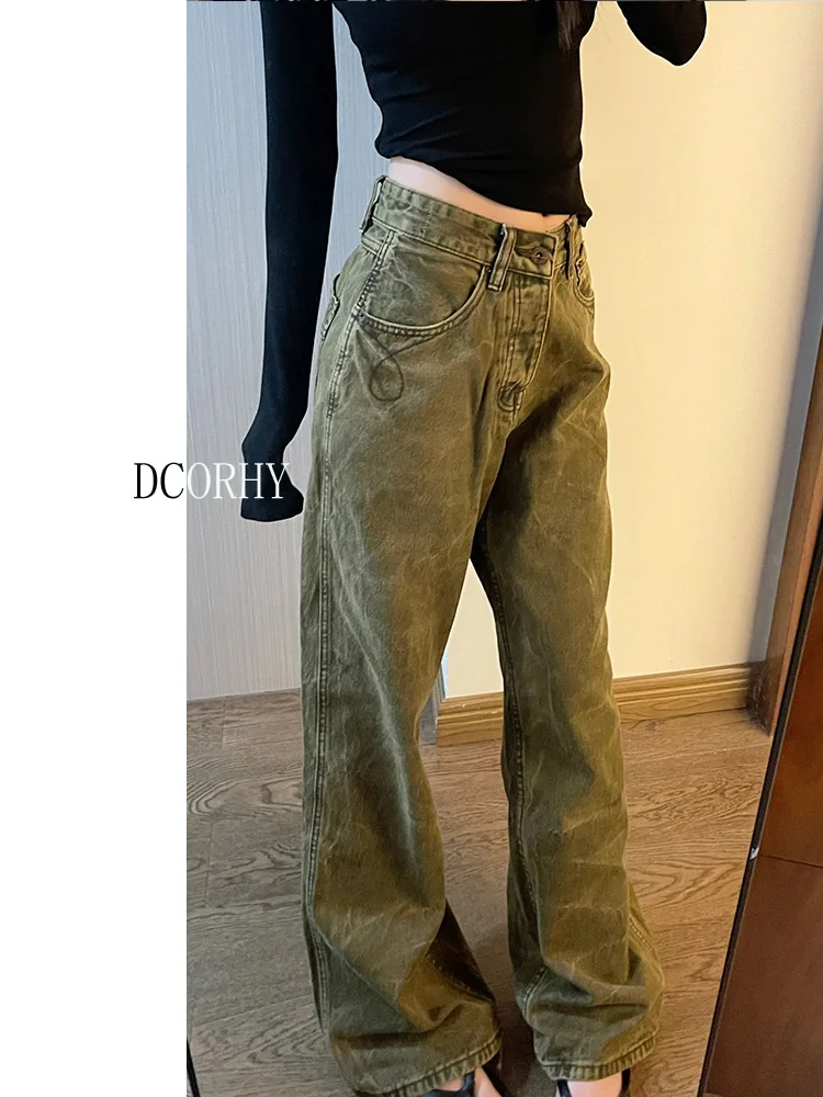 

Brown Jeans Women High Waist American Plus Size Wide Leg Pants Vintage Straight Baggy Casual Denim Trousers Mom Oversize Pants