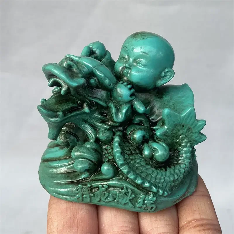 

Chinese Natural Turquoise Handcarved Exquisite Ancient Little Monk Decorations Statues Carving Room Home