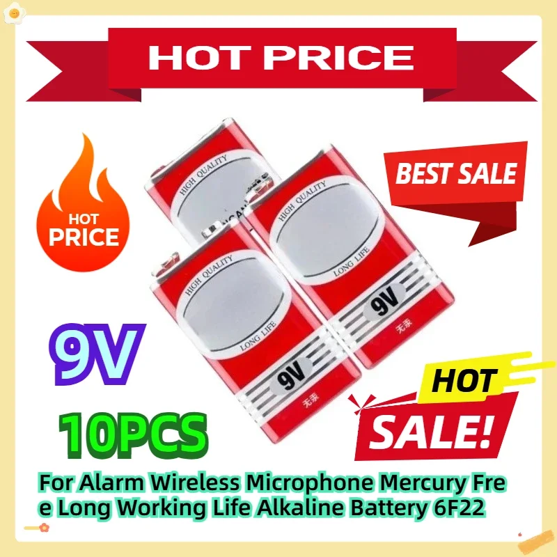 For Alarm Wireless Microphone Mercury Free Long Working Life Alkaline Battery 9V 6F22 10pcs