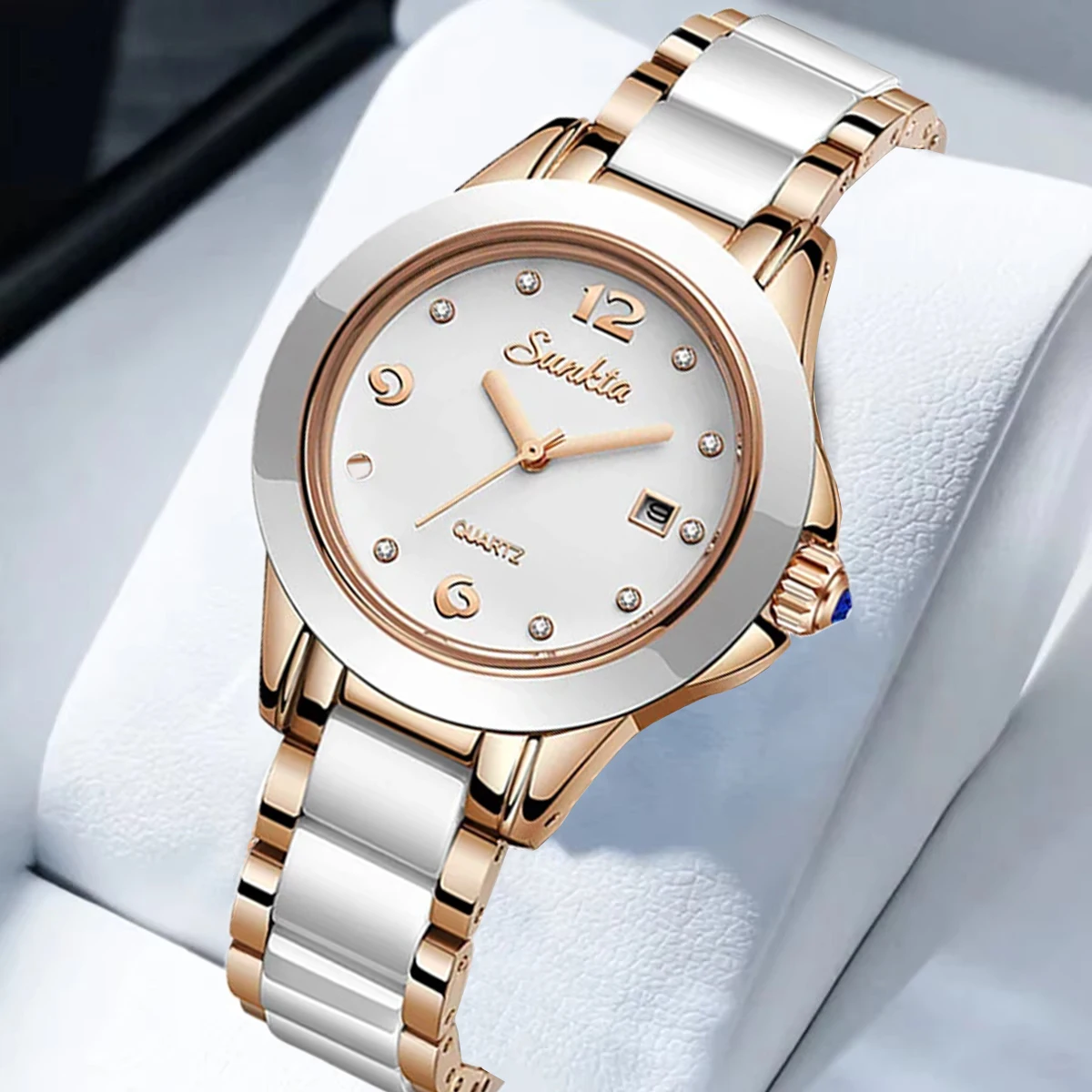 Sunkta Mode Lässig Quarz Frau Uhr Elegante Luxus Keramik Diamant Kalender Wasserdichte Damen frauen Uhren Montre Femme