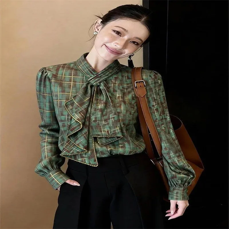Fashion Blue Lapel Single-breasted Long-sleeved Shirt Women's Spring and Summer Strap Waist High-quality Beautiful top Shirt New