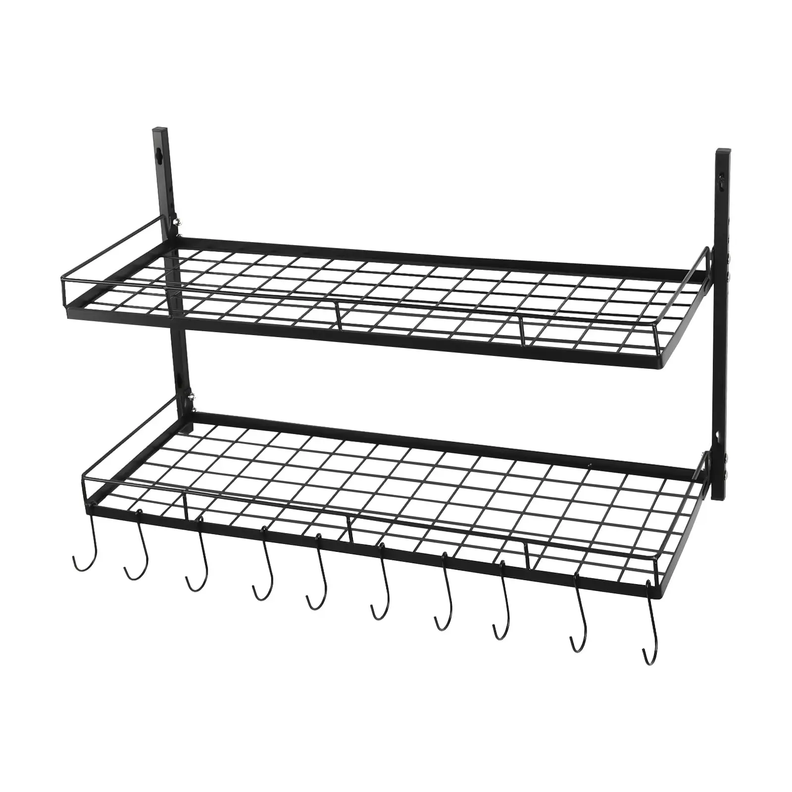 حامل وعاء معلق من طبقتين من TFCFL مثبت على الحائط، رف معلق بمقاس 26.7 بوصة مع 10 خطافات، وعاء ومقلاة قابلة للتعديل شديدة التحمل