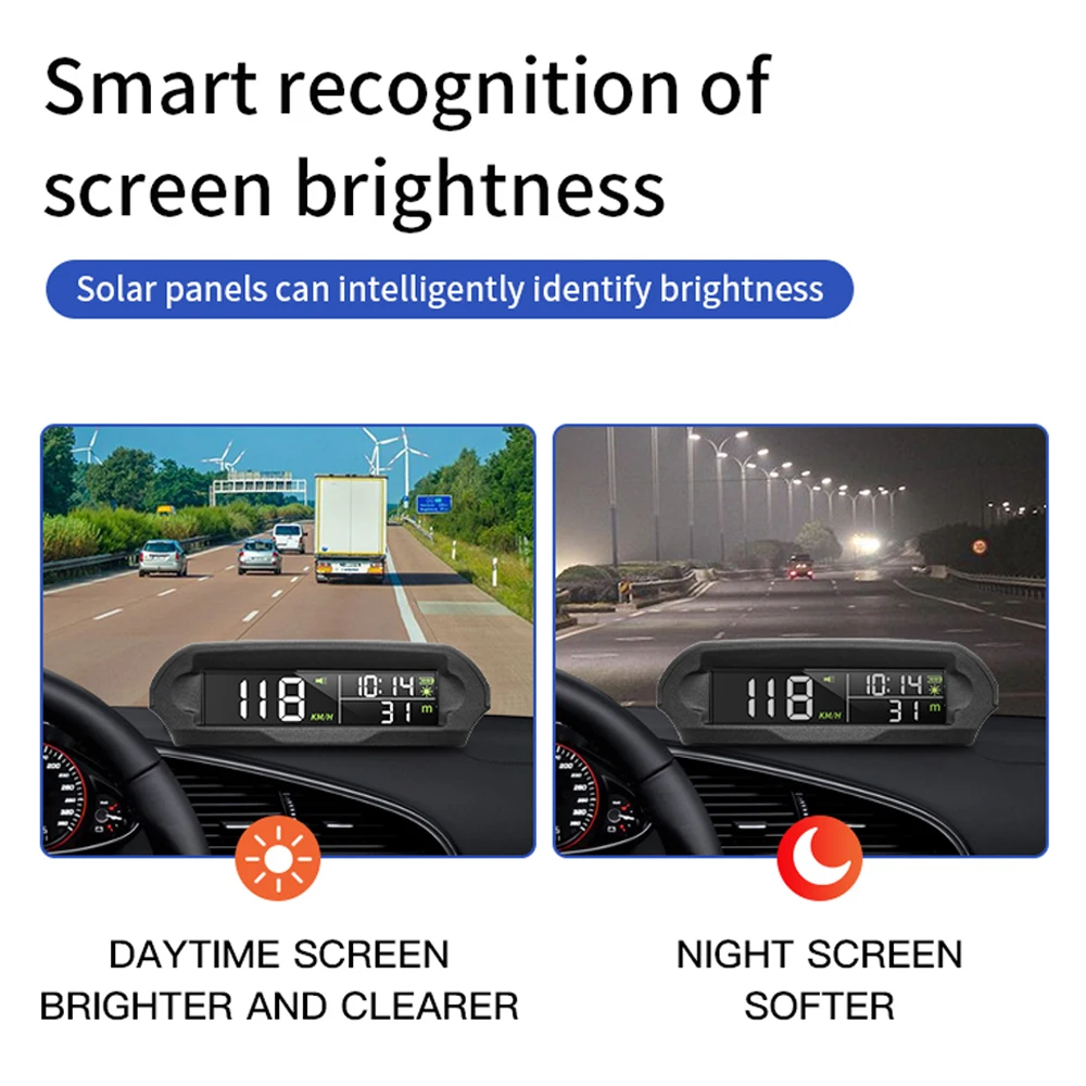 Solar Digital Car HUD GPS Head Up Display Auto Speedometer Over-Speed Fatigued Driving Reminder Car Clock Temperature Show