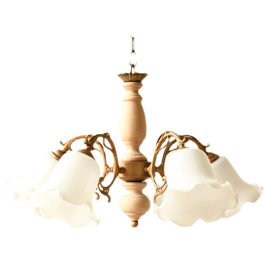 

American pastoral wood bud glass chandeliers lights living room bedroom Nordic restaurant Japanese retro decorative pendant lamp