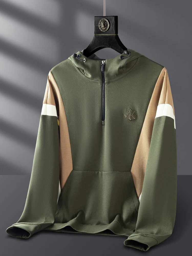 

Осенняя новинка: Модная мужская толстовка с вышивкой, приталенная, на молнии, с длинным рукавом, молодежная, из смесового полиэстера и хлопка