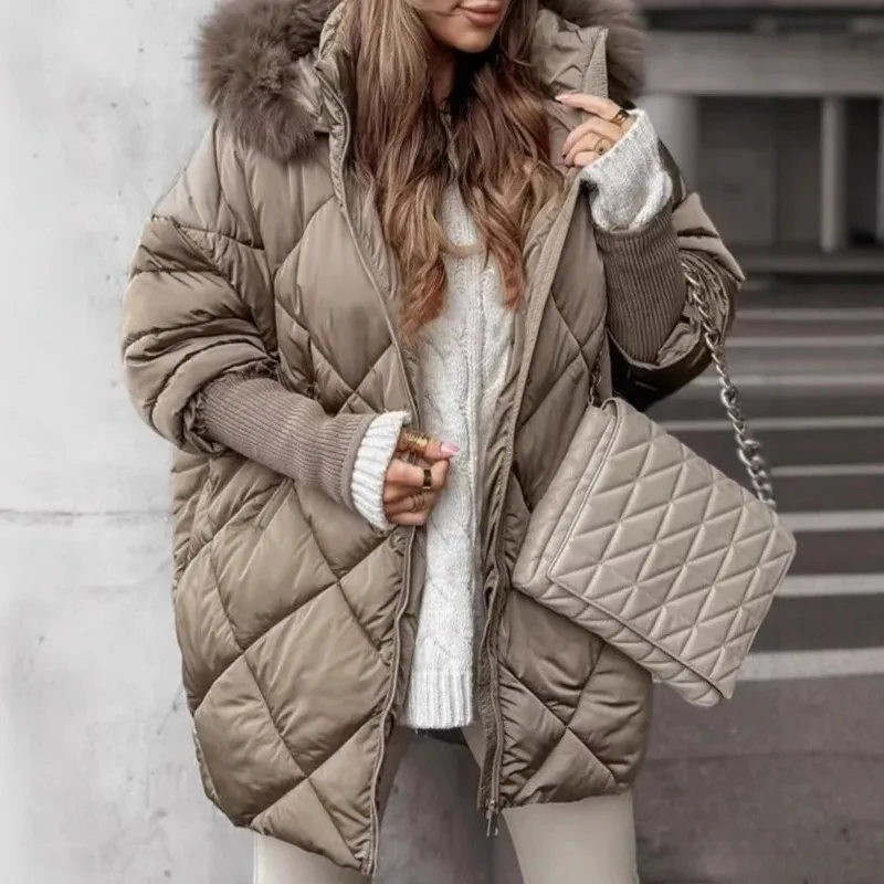 

Winter Women Long Sleeve Warm Thickened Coats Fashion Temperament Hooded Zipper Commuter Wind Women's Coat Cotton-padded Jacket