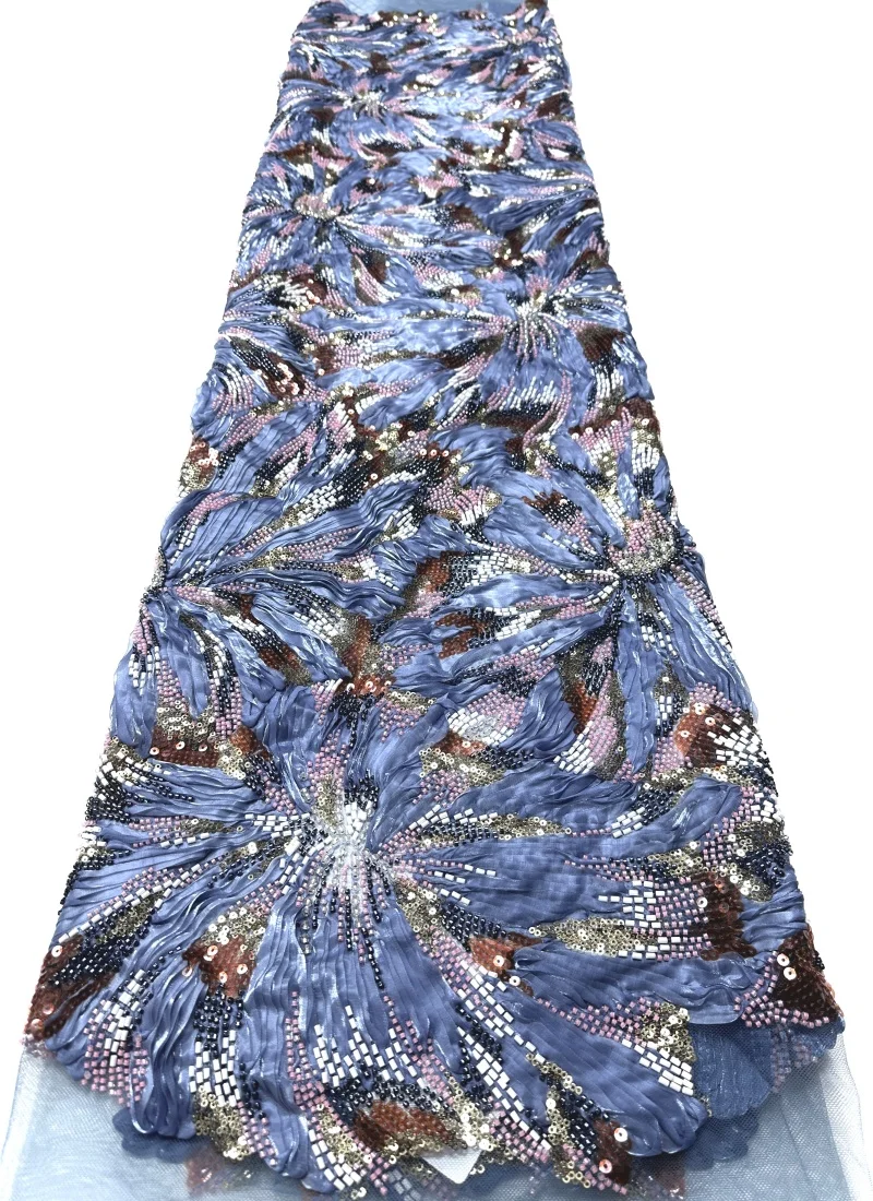 

2026 Latest African 3D Lace Fabric High Quality Embroidery Beads French Mesh Lace Fabric Sequins For Nigerian Party Dress