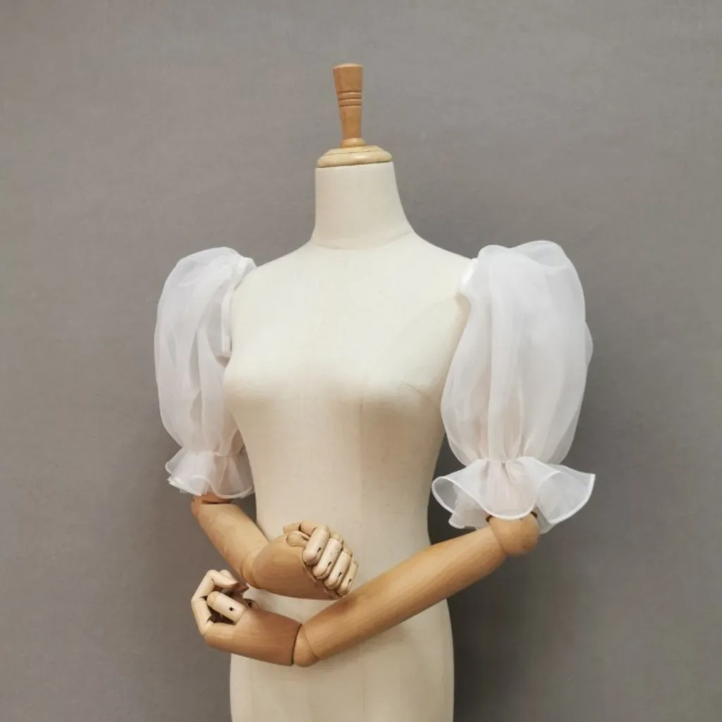 Elegant Puff Sleeve For Wedding Detachable White Illusion Sleeves Bridal Accessories Bride Gloves Customize SWD151