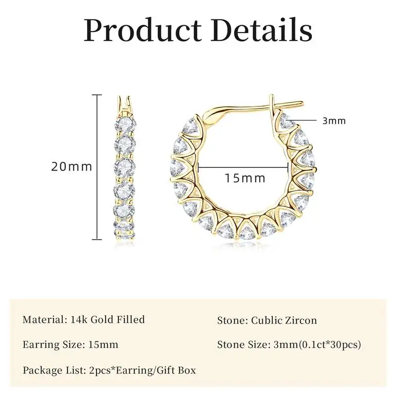 Lnngy 14K Gold Filled Huggies Earring Sparkling 3mm Cublic Zircon Hoop Earrings For Women Couples Wedding Jewelry Gift - view 2