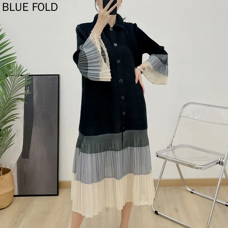 MIYAKE-Pleated Trench Coat for Women, Thin Coat, Single-Breasted Top, Mid-length Cardigan, Windbreaker, Spring and Summer, 2024