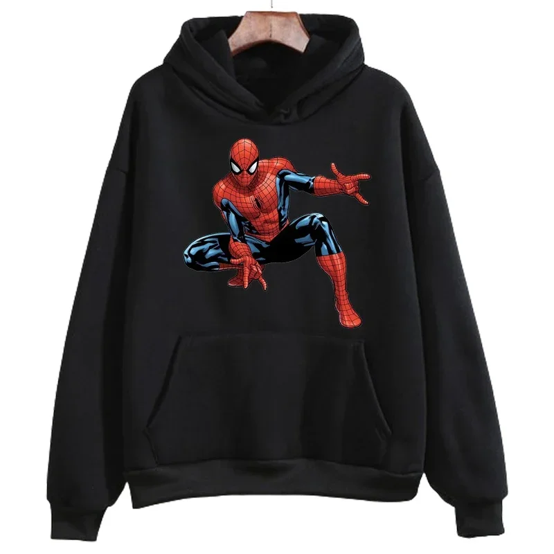 Disney Cartoon Male Sweatshirts Pocket Marvel Spiderman Anime Print Clothing Men Hoodies Autumn Winter Loose Popular Pullover