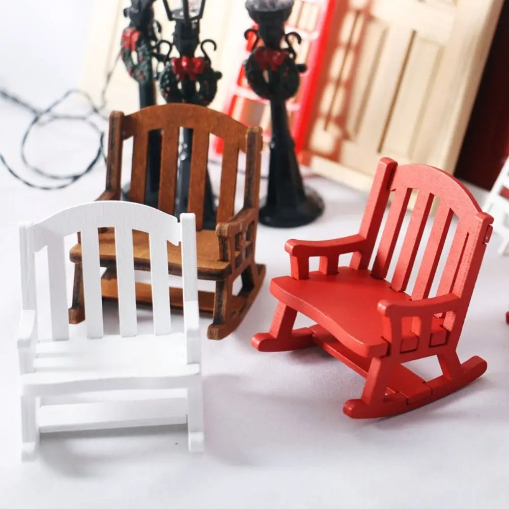 Pretend Play Toys Realistic Mini Rocking Chair Vivid Wood Swing Rocking Chair Model Miniature Creative Dollhouse Chairs Children