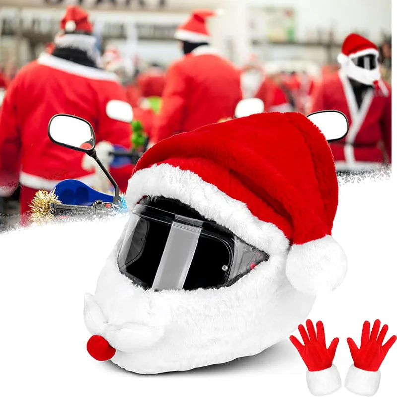 Santa Claus Helmet Cover Merry Christmas Decor Full Face Safe Hat Santa Claus Racing Cap Motorcycle Helmet Parts & Accessories