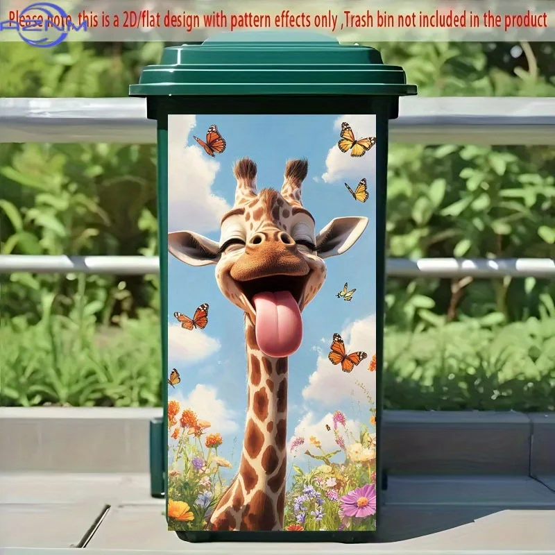 1pc 2D Flat Trash Can Decal, Funny Animal Pattern Bin Sticker, Removable Self-Adhesive PVC Sticker for Home Waste Container Deco