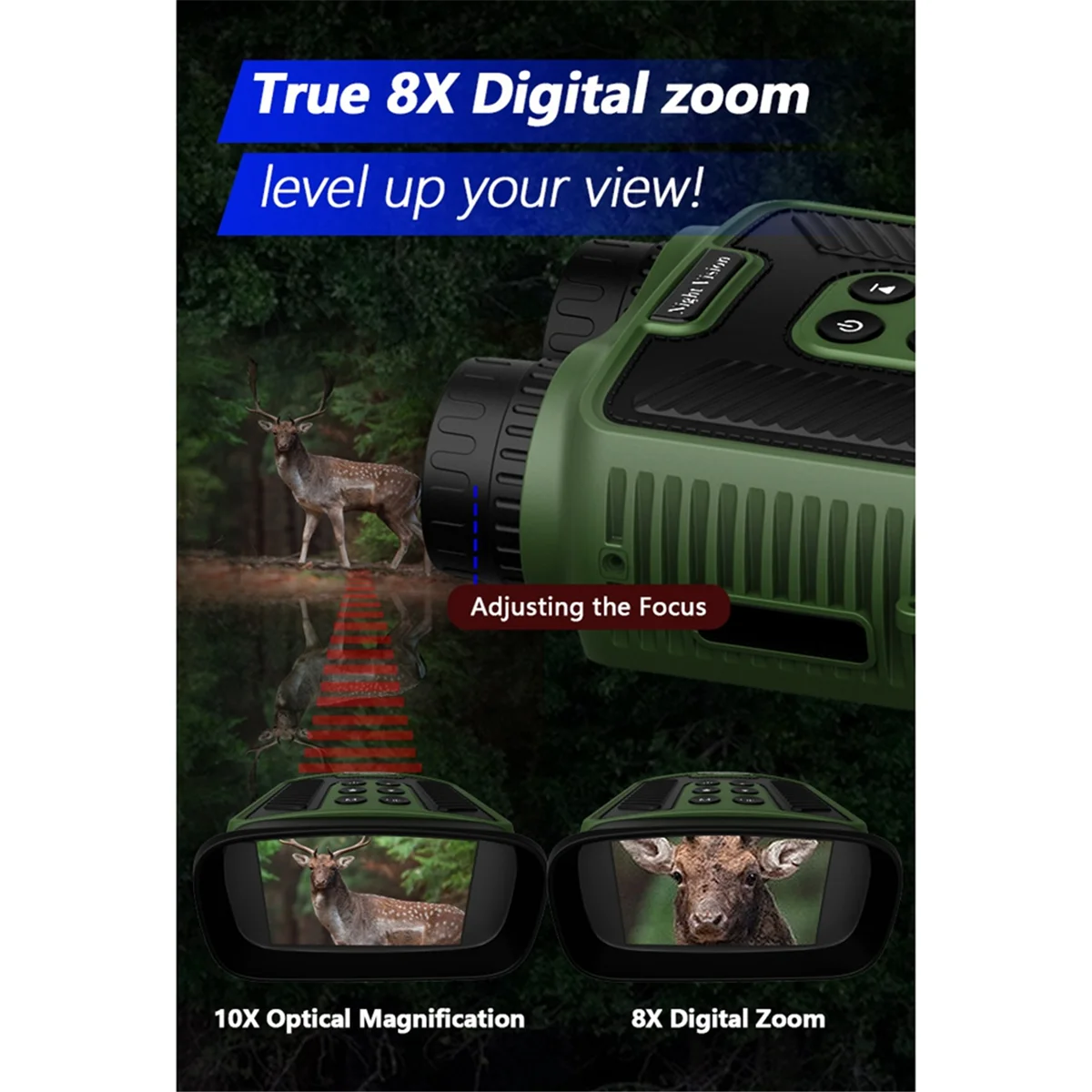 Digital Infrared Night Vision Binoculars Telescope 300M 2.5K UHD 40MP 10X Optical 8X Zoom Digital Telescope Black