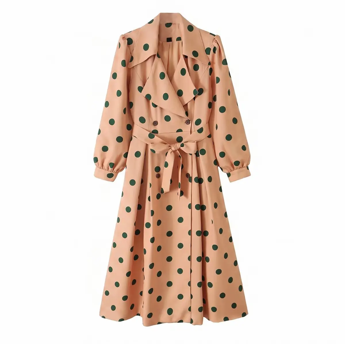 Women's  New Trench Coat 2026 Autumn Winter Fashion Polka Dot Long Stand Collar Drawstring Loose Casual Outerwear