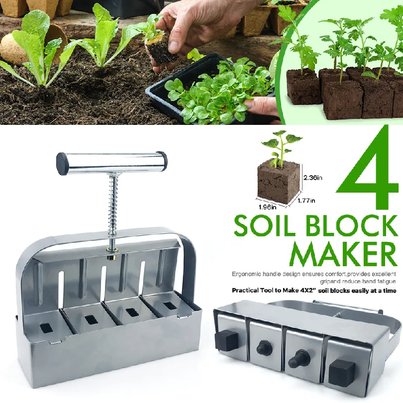 Double-deck Stainless Steel Handheld Seedling Soil Blocker 2-Inch Double-deck Soil Block Maker for Garden Prep