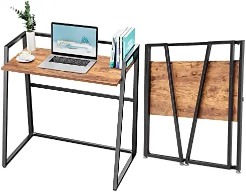 

Ergonomic Folding Computer Desk 33 inch Foldable PC Writing Desk Table for Home Office Small Space with Adjustable Feet, No Asse