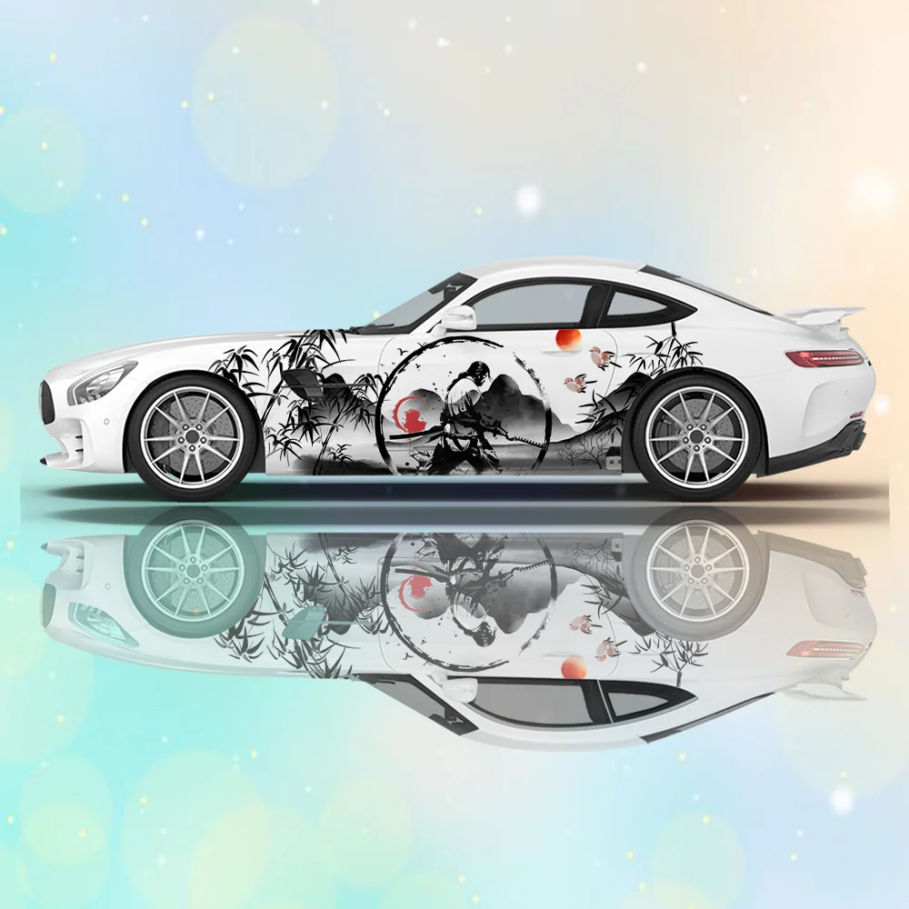 

Bamboo Landscape Ink Painting Print Car Side Sticker Decor Protection,Waterproof Self-adhesive Decal Auto Accessories Wrap Cover