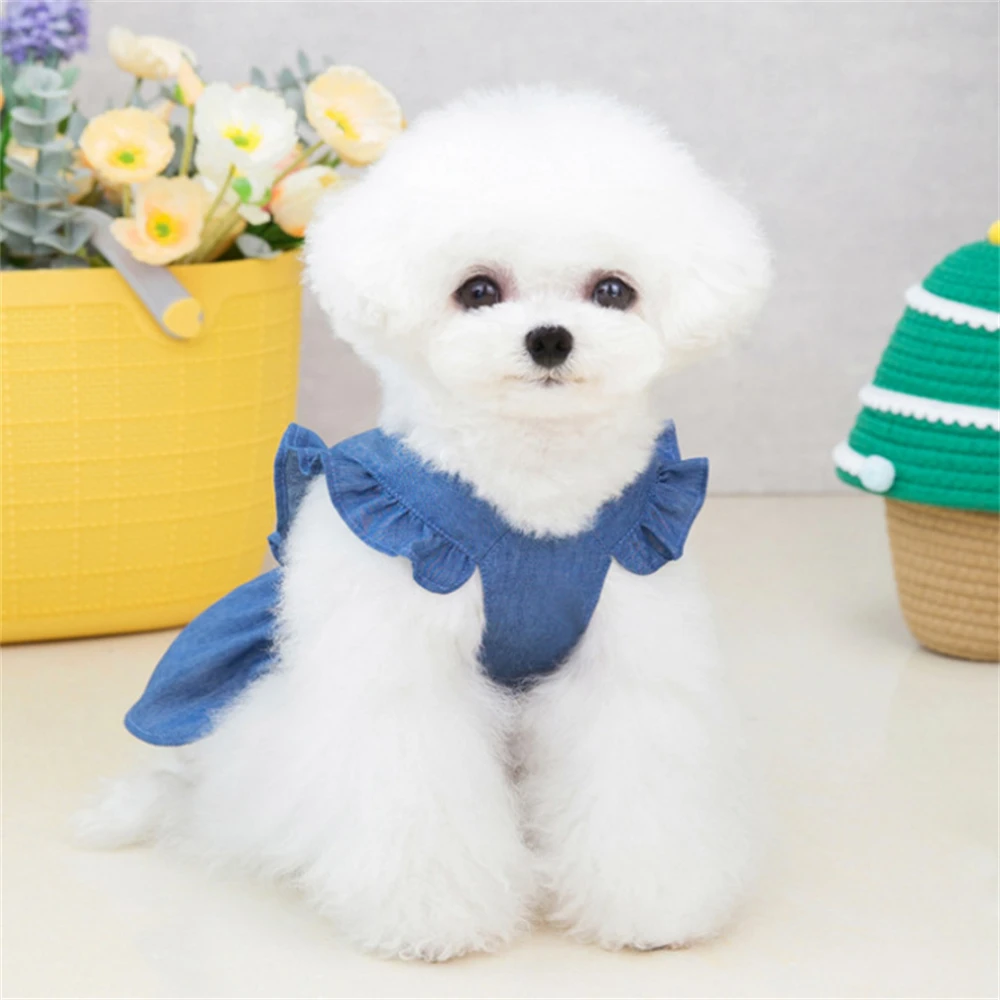 Pet Dress Delicate Neckline Suitable Shoulder Width Cotton Material Dark Blue Dog Dress Pet Clothes Soft And Comfortable Fabric