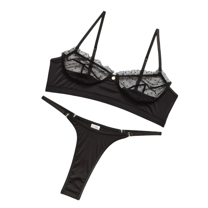 

Women's Underwear Transparent Lace Dot Hollow Out Sleepwear Mesh See Through Brief And Bra Two Pieces Set Luxury Daily Costume
