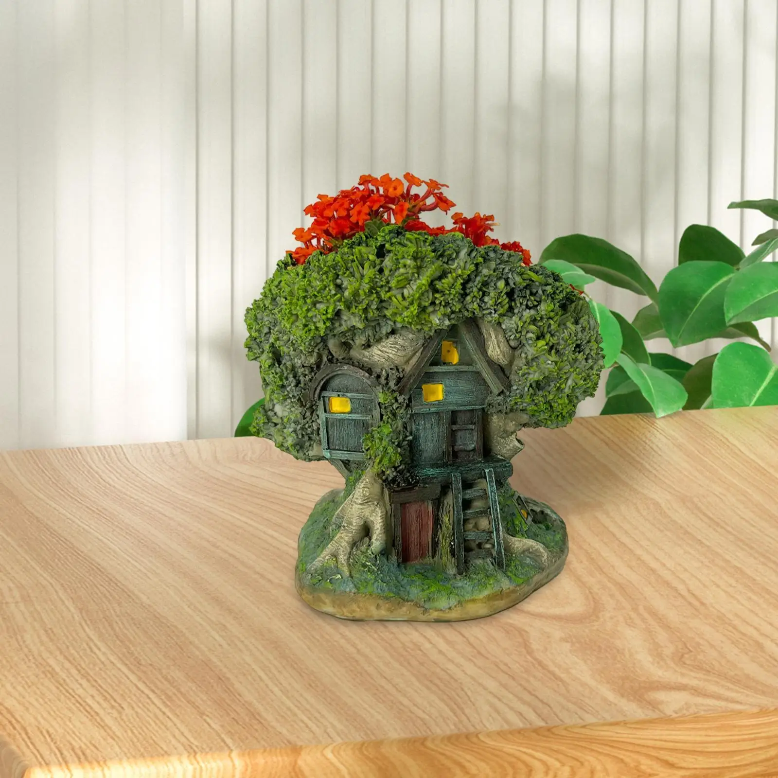 Figurina di vaso di fiori con ornamento in resina con foro di drenaggio per ufficio da scrivania da giardino