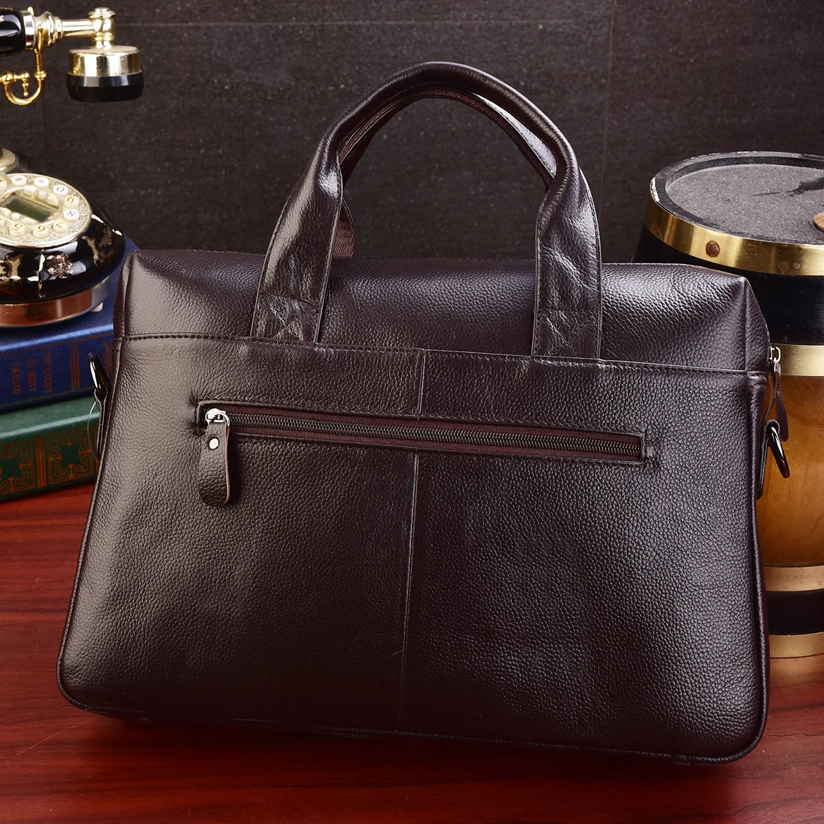 Soft Genuine Leather Men\'s Briefcase 15 inch Laptop Business Bag Cow leather Double Layer Messenger Bag work Tote Black