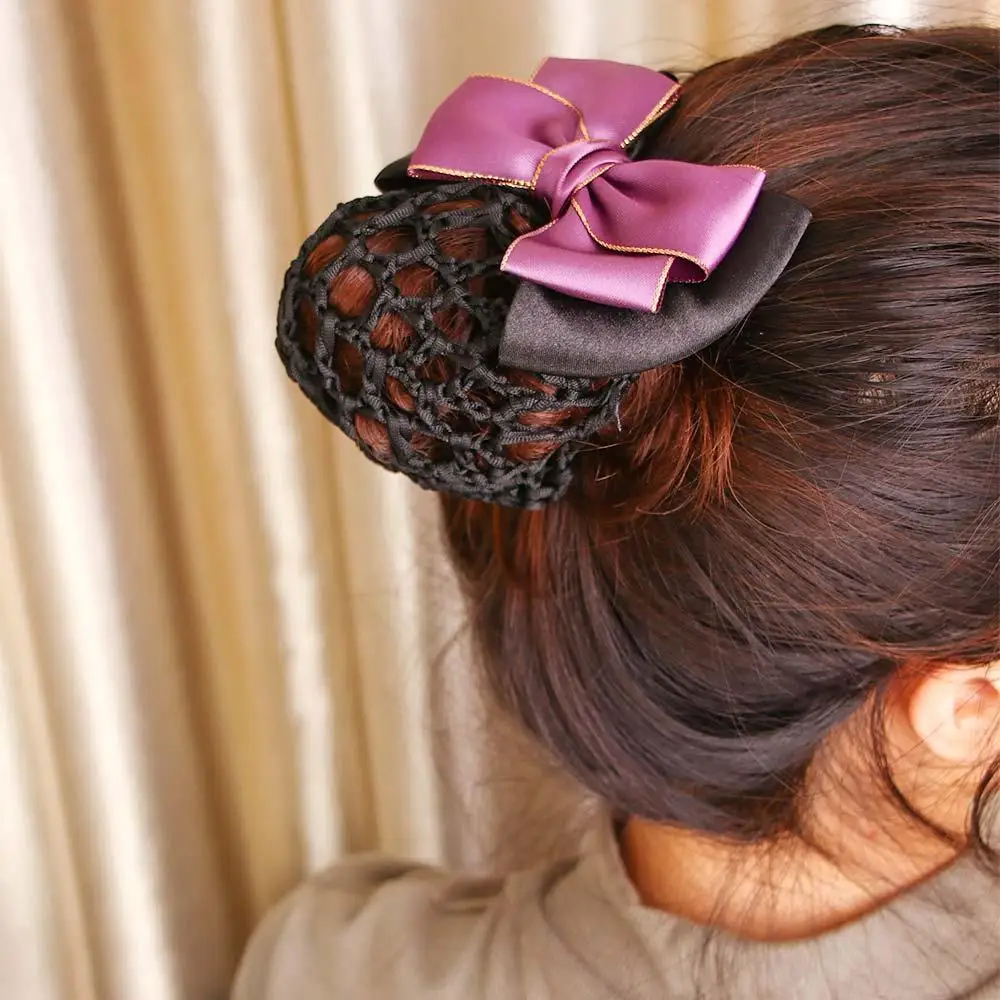 Hotel Women Flight Attendant Ladies Barrette Bownot Hair Clip Bow Hair Net Hairgrips Snood