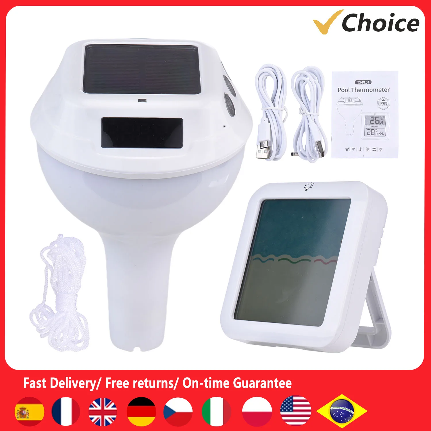 

Solar-Powered Pool Thermometer with RGB Ambient Lighting, Pool Temperature Sensor, RGB Floating Light, Indoor Temperature &amp