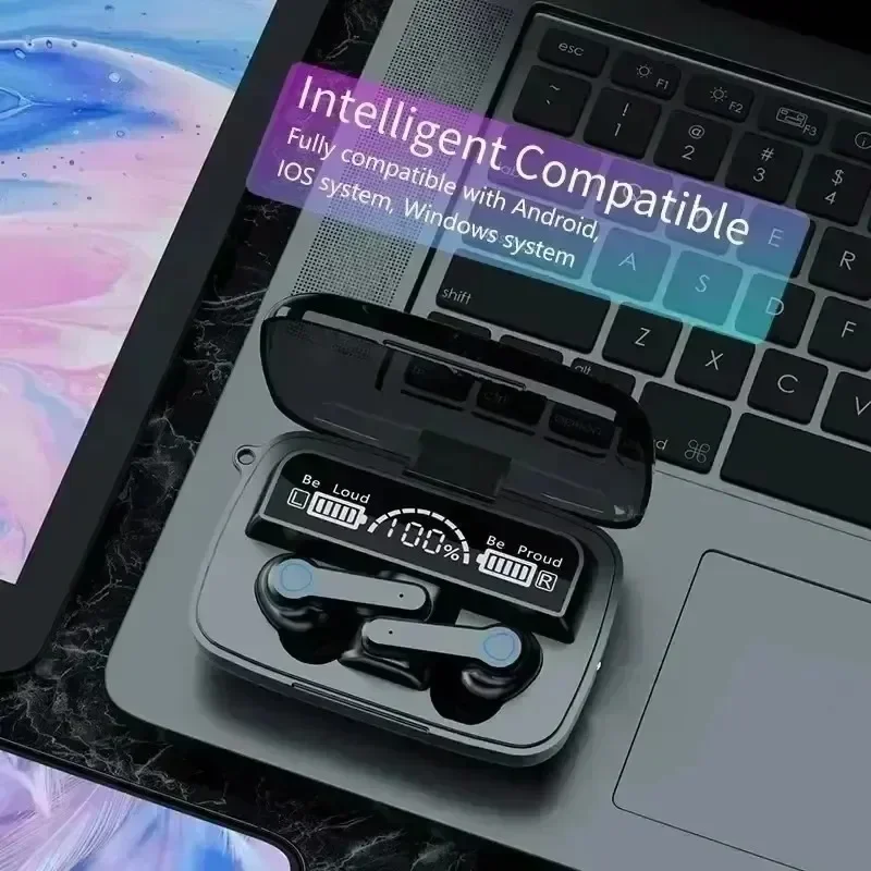 سماعة أذن TWS M10 ذكية تعمل باللمس، سماعات رأس لاسلكية متوافقة مع البلوتوث، شاشة LED مقاومة للماء مع ميكروفون