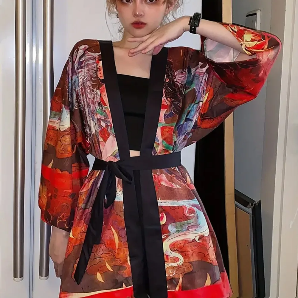 Kimono con estampado tradicional japonés Mori para mujer, cárdigan de playa, vacaciones, protección solar, artículo de moda de viaje de verano