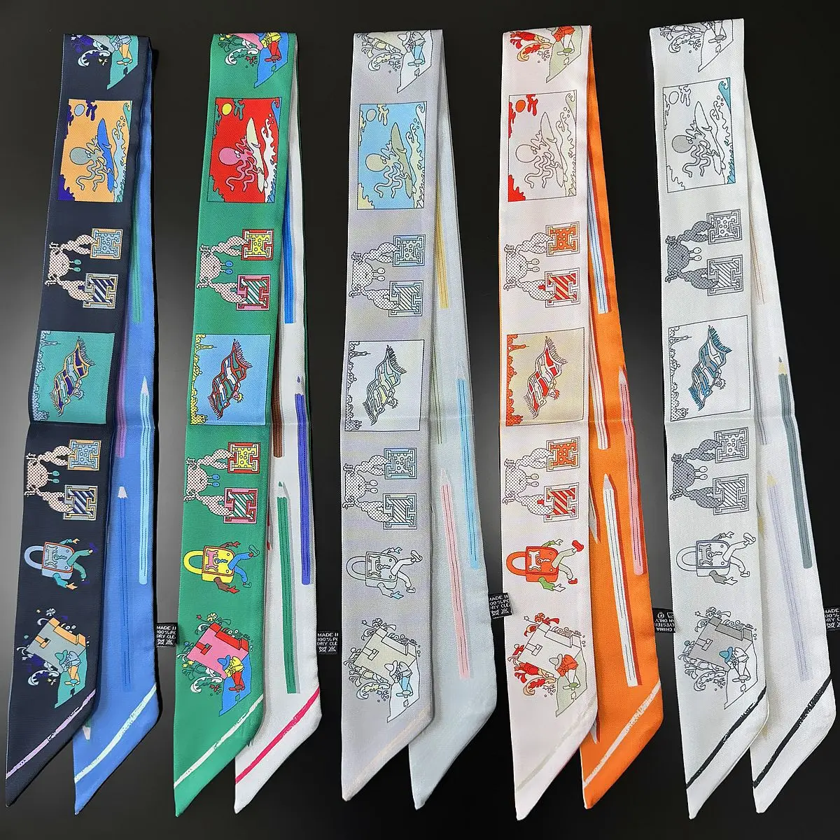 2025 Brand Design Small Scarf Twill Silk Scarves Luxury Women Foulard Skinny Bag Scarves New Neckerchief Headband