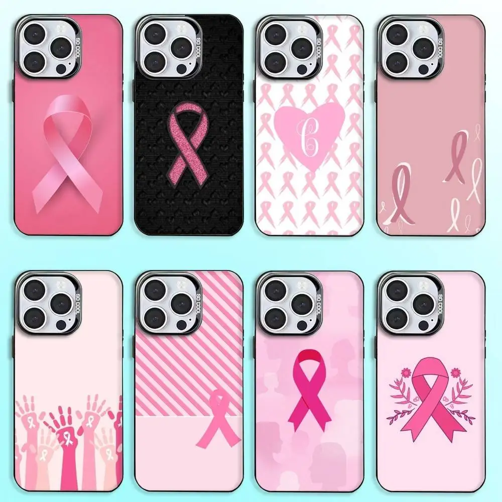 Girl Breast Cancer Pink Ribbon Phone Case For iPhone17,16,15,14,13,12,11 Plus,Pro Max Colored Silver Plated Inside Cover