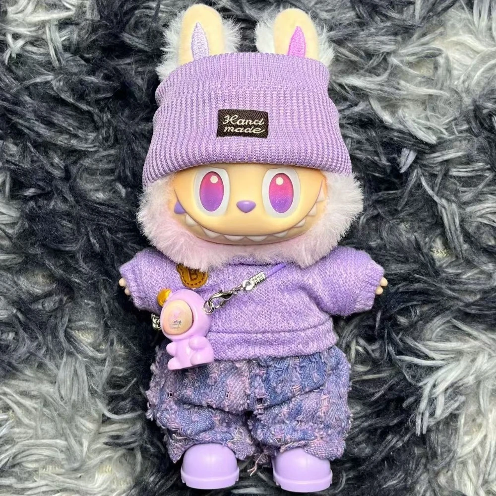 For 15-17cm Labubu Doll Accessories Outfit Clothes Bear Label Hat Love Sweater Set Cute Decoration Little Clothes Toy Collectors