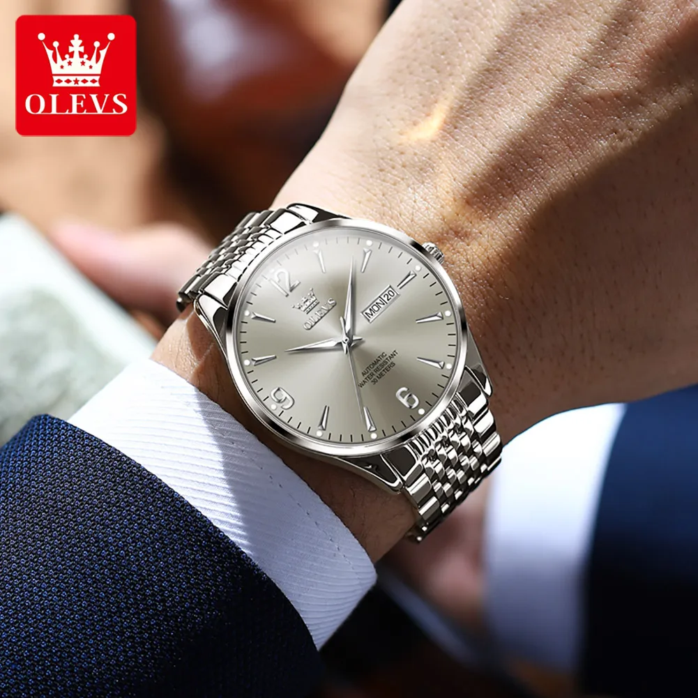 OLEVS 9928 reloj para hombre, reloj mecánico automático Original para hombre, reloj de lujo de acero inoxidable resistente al agua con fecha