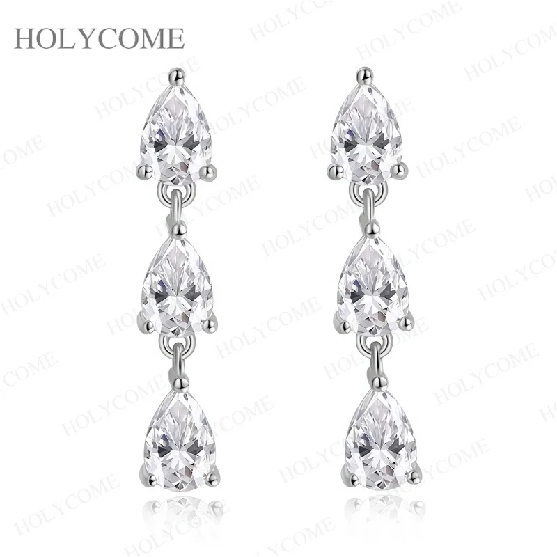 4x6mm Voll-Moissanit Tropfen-Ohrringe für Damen GRA-Zertifiziert 925 Sterling Silber 3-Stein Hängende Diamant-Ohrringe Jubiläumsgeschenke – Detail 3