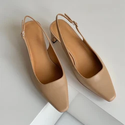 Donna-in Slingback Women Shoes Luxury Sheepskin Leather Square Low Heels Pointed Toe Nude Elegant Lady Heeled Sandals Shoe