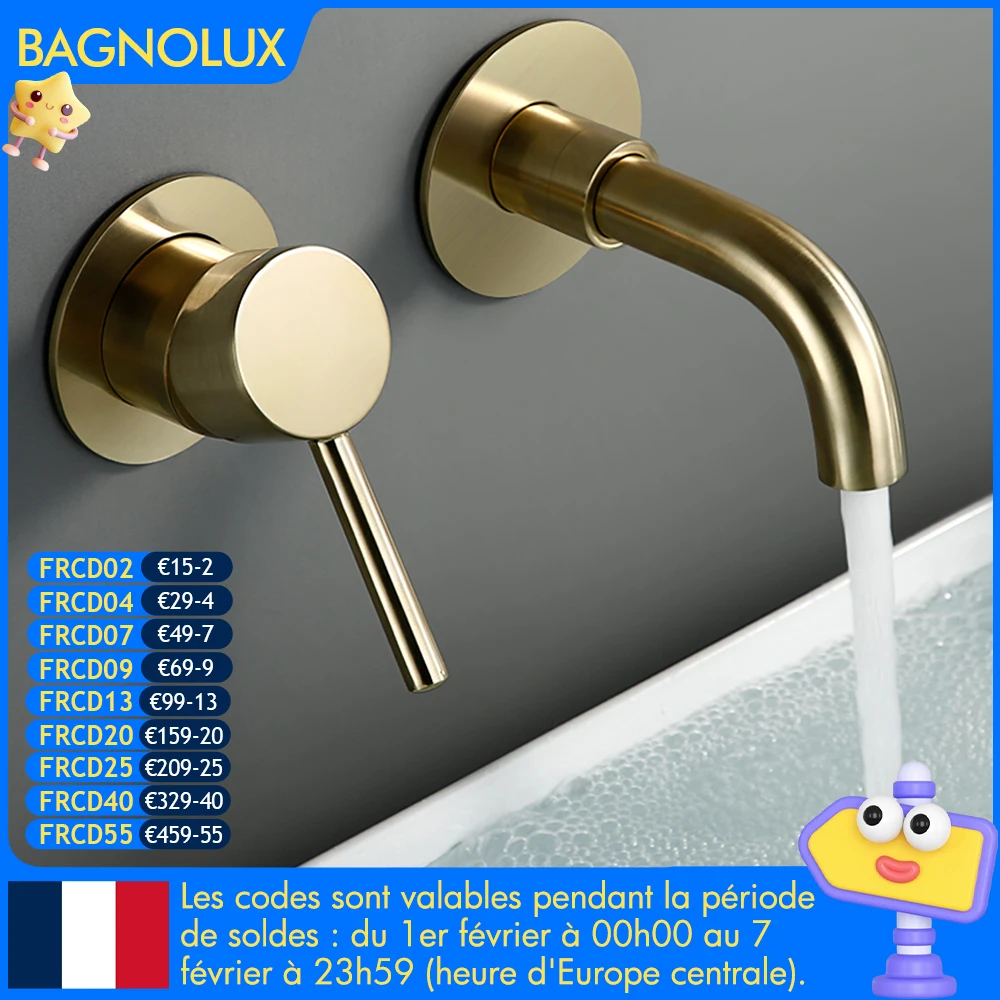 Bagnolux robinet de salle de bains en fil d'or, lavabo dissimulé, trou rond en laiton, sortie d'eau, salle de bains, décoration d'hôtel