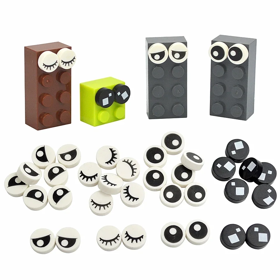 Round Tile Building Blocks Part MOC Bricks Cartoon Eyes 4 Kinds Model Accessories Emotional Expression Compatible 98138