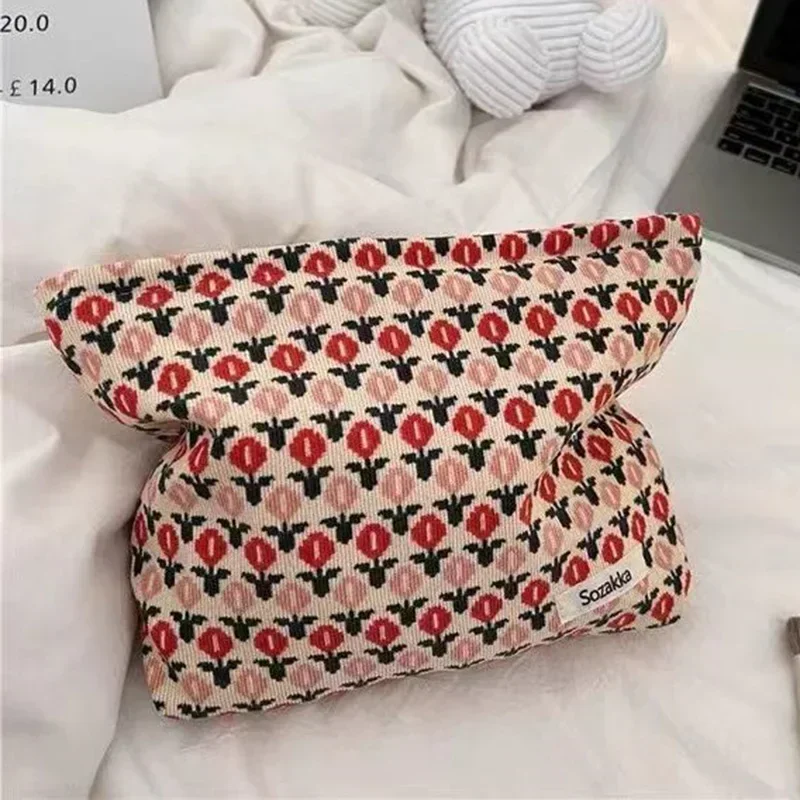 Corduroy Women Cosmetic Bag Cotton Cloth Makeup Pouch Travel Bag Lipstick Organizer Cases Fashion Zipper Clutch Phone Purse