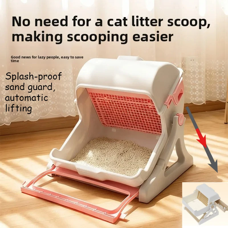 Halbautomatische Selbstreinigende Katzentoilette XXL Halbgeschlossene Ganzjahres-Katzentoilette Haustierzubehör