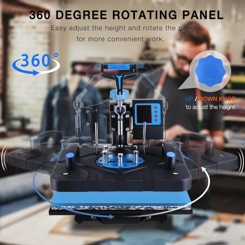 Máquina de prensado en caliente 5 en 1, máquina de transferencia de calor de 15x15 pulgadas, oscilación de 360 grados, sublimación Digital multifunción