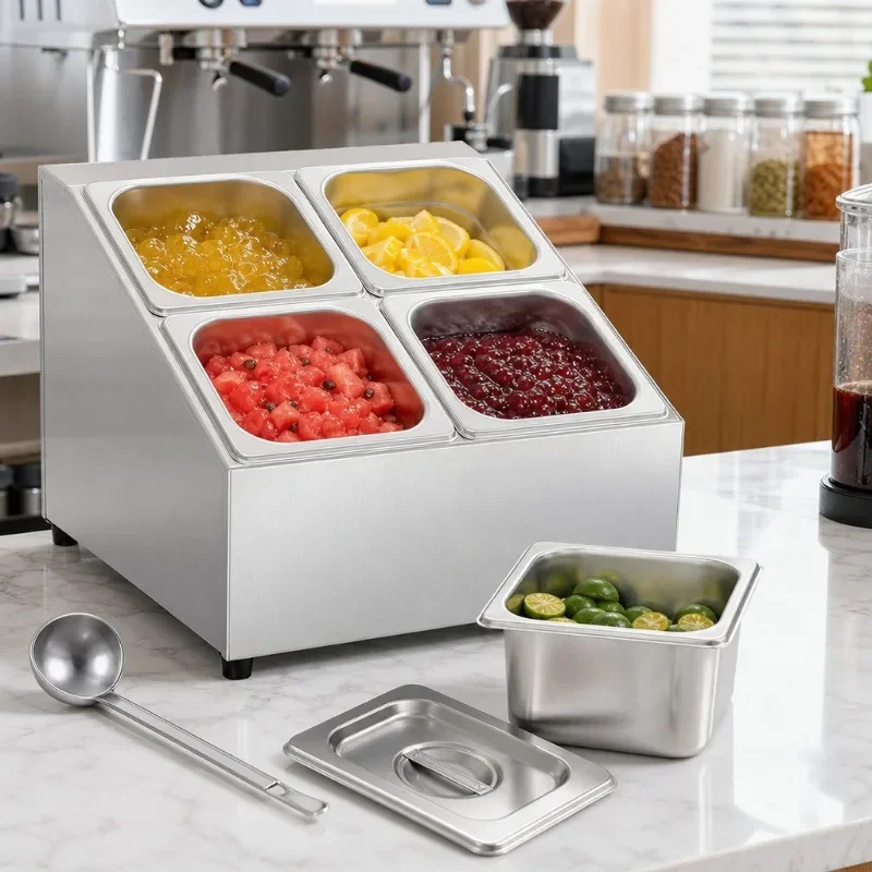 Stainless Steel Condiment Organizer Detachable Pans Lids Commercial Spice Rack for Buffet Milk Tea Hot Pot Shop
