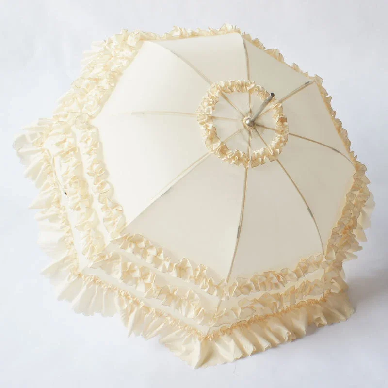 Cute Princess Lace Umbrella Long Handle Pagoda Parasol Gothic Lolita Marriage Large Umbrella Semi-automatic Wedding Umbrellas