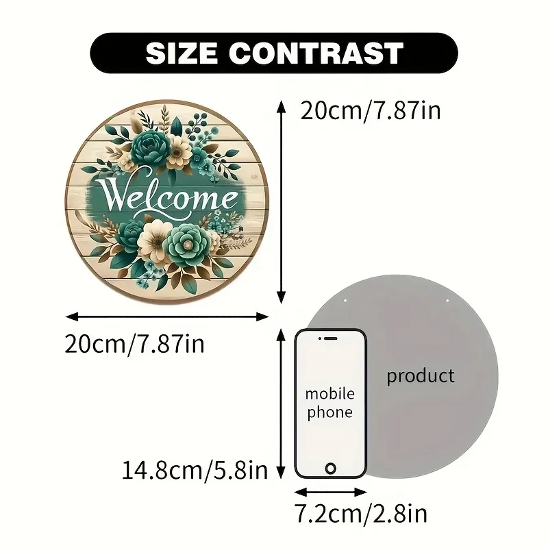 2D مسطح، قطعة واحدة، 2D مسطح "تصميم نمط الأزهار" لافتة خشبية مستديرة 8 × 8 بوصة - ديكور متعدد الاستخدامات للمنزل والمكتب والجراج وما إلى ذلك، C