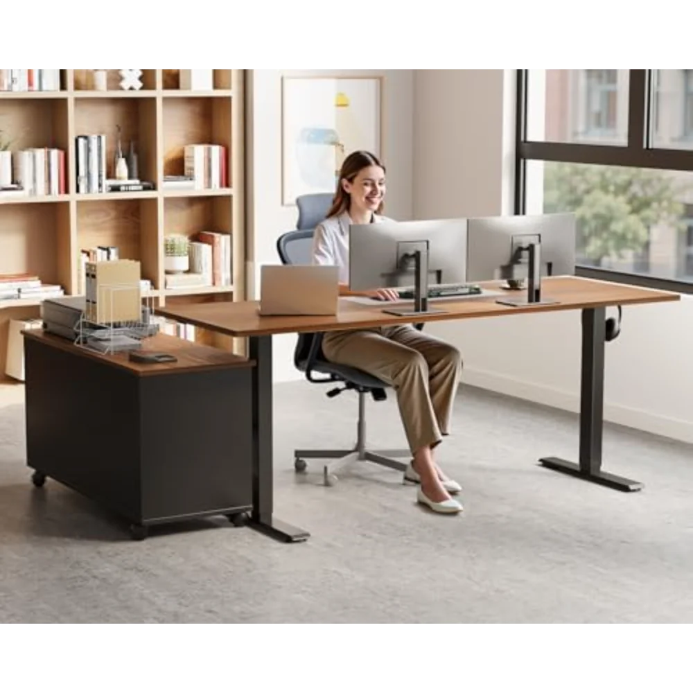55 Inch L Shaped Electric Standing Desk with Drawers & File Cabinet Sets, Executive Sit Stand Desk, Height Adjustable